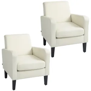 2-Piece Modern Armchairs with Rubber Wood Legs Upholstered Accent Chairs Single Sofa for Living Room Bedroom Cream White