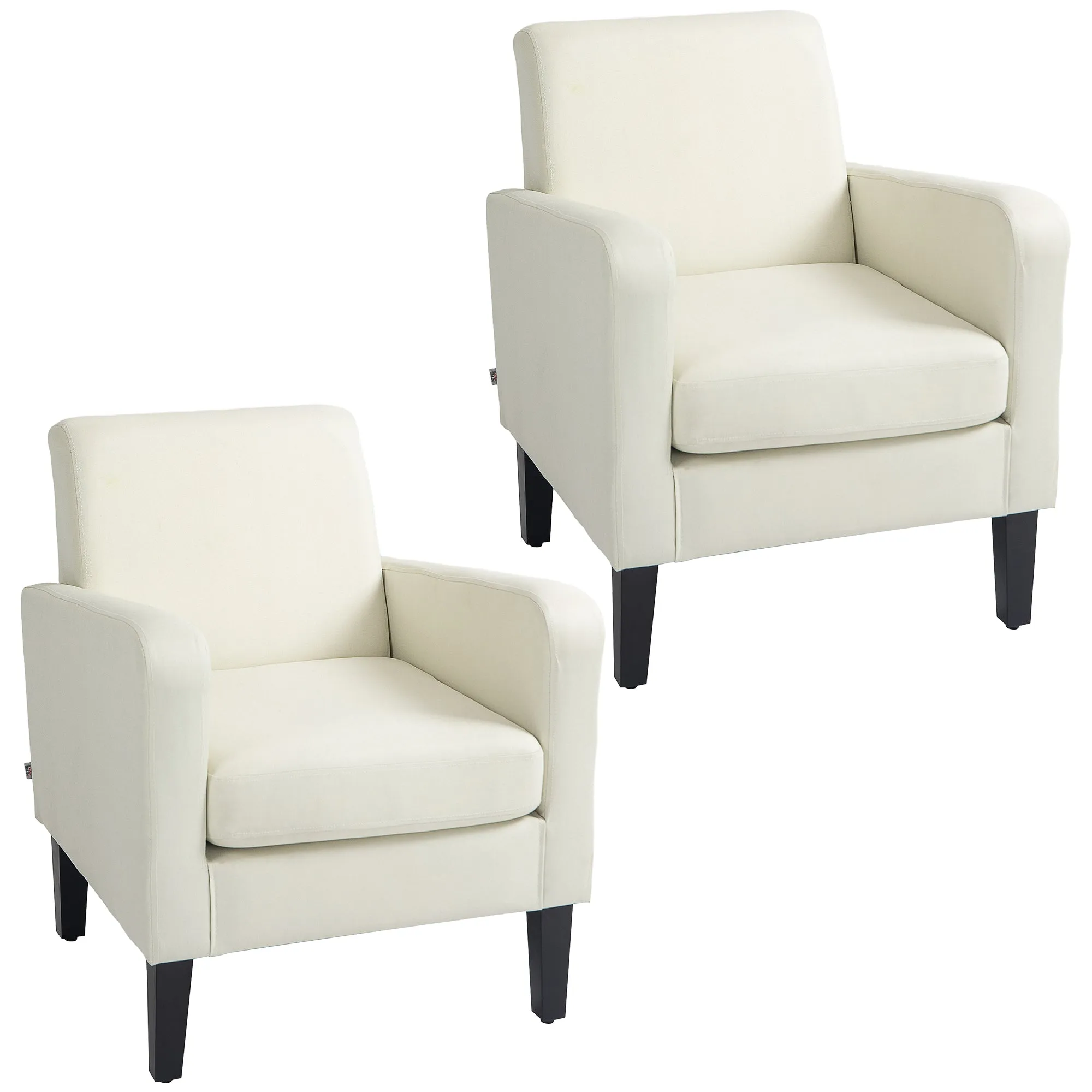 2-Piece Modern Armchairs with Rubber Wood Legs Upholstered Accent Chairs Single Sofa for Living Room Bedroom Cream White