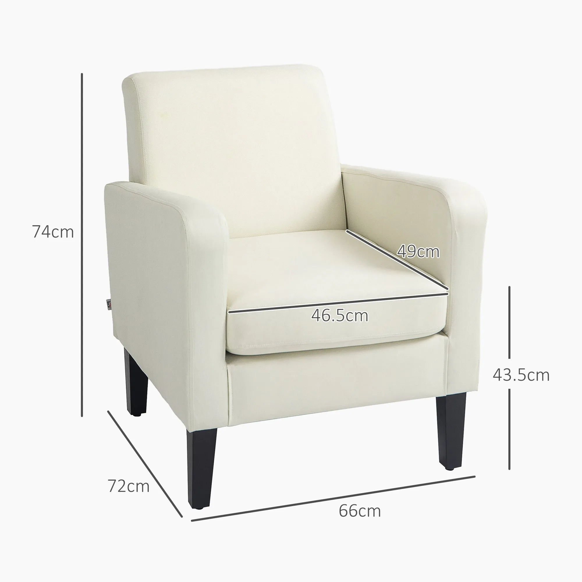 2-Piece Modern Armchairs with Rubber Wood Legs Upholstered Accent Chairs Single Sofa for Living Room Bedroom Cream White