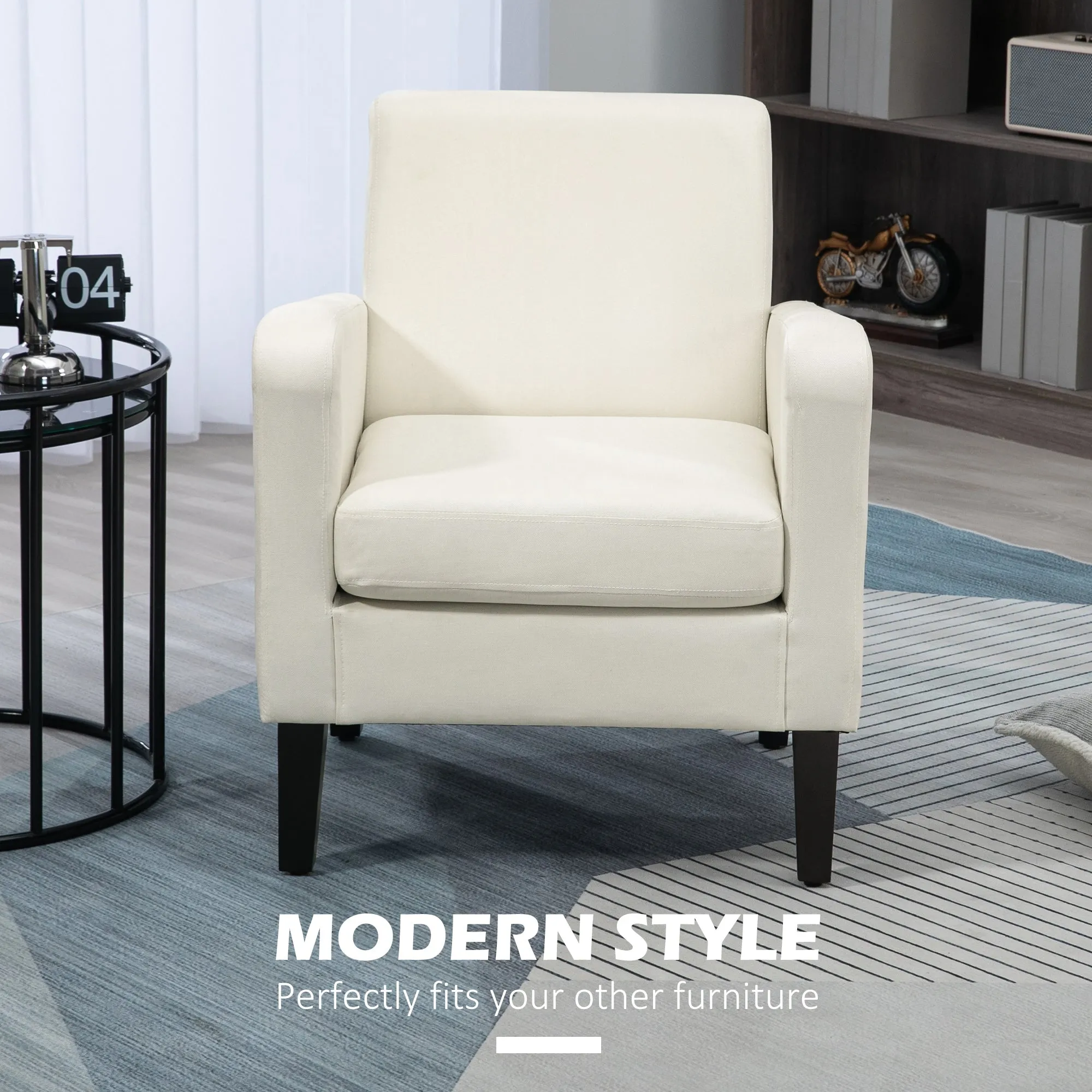2-Piece Modern Armchairs with Rubber Wood Legs Upholstered Accent Chairs Single Sofa for Living Room Bedroom Cream White