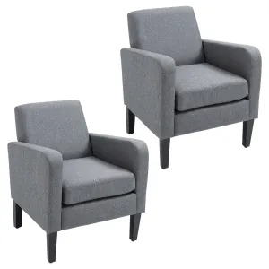 2-Piece Modern Armchairs with Rubber Wood Legs Upholstered Accent Chairs Single Sofa for Living Room Bedroom Grey