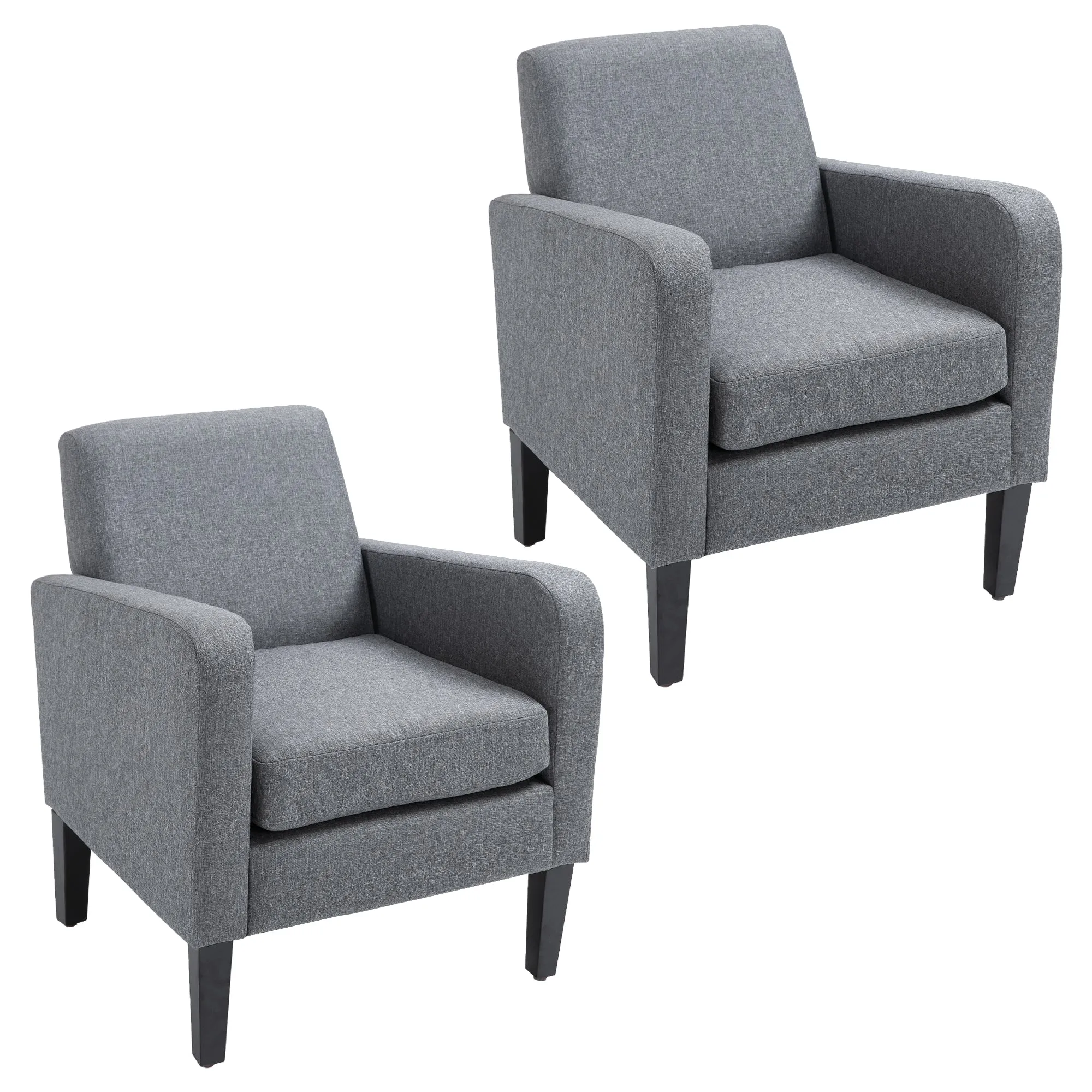 2-Piece Modern Armchairs with Rubber Wood Legs Upholstered Accent Chairs Single Sofa for Living Room Bedroom Grey