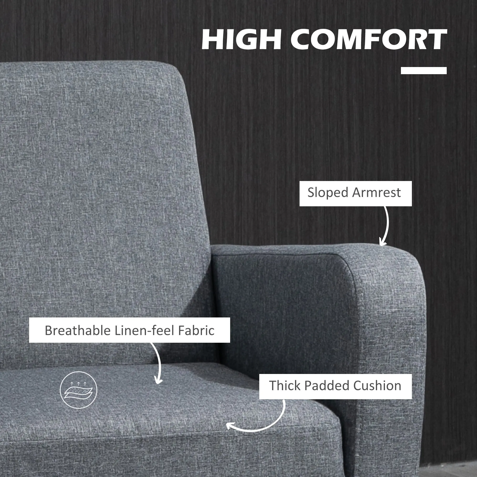 2-Piece Modern Armchairs with Rubber Wood Legs Upholstered Accent Chairs Single Sofa for Living Room Bedroom Grey
