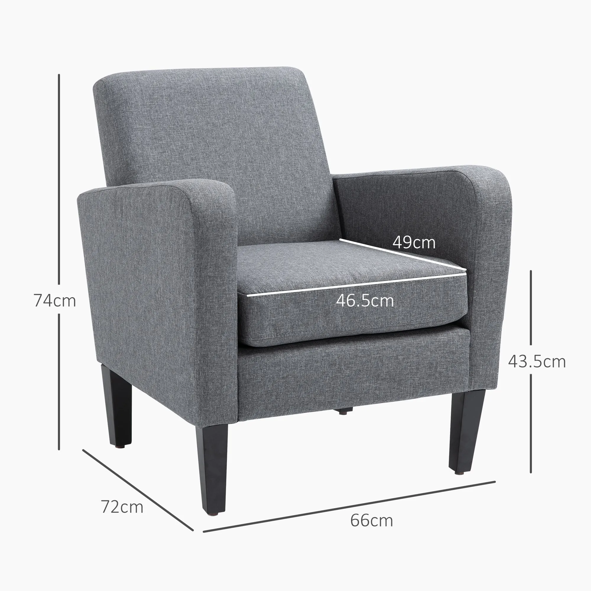 2-Piece Modern Armchairs with Rubber Wood Legs Upholstered Accent Chairs Single Sofa for Living Room Bedroom Grey