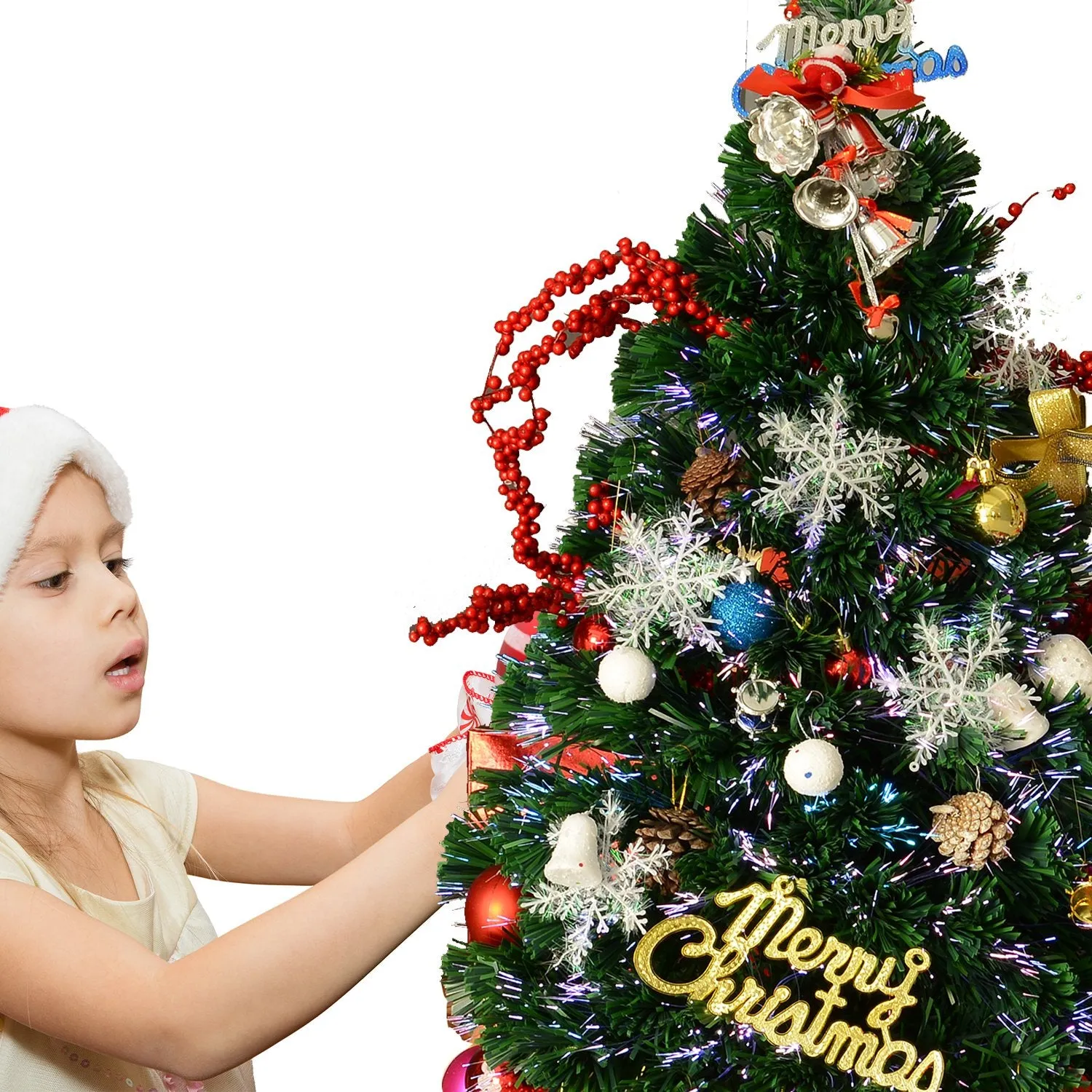 2FT Small Pre-Lit Fiber Optic Christmas Tree Artificial Spruce Tree Green