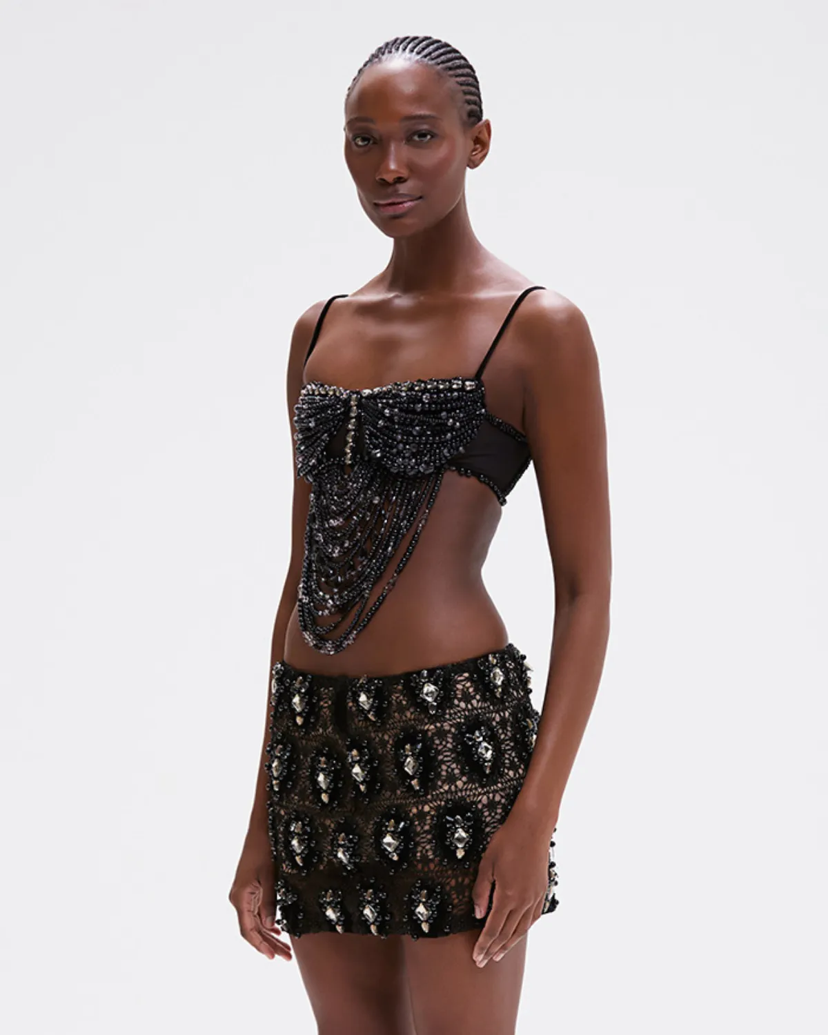 BEADED VELVET LACE MINI SKIRT (RUNWAY)