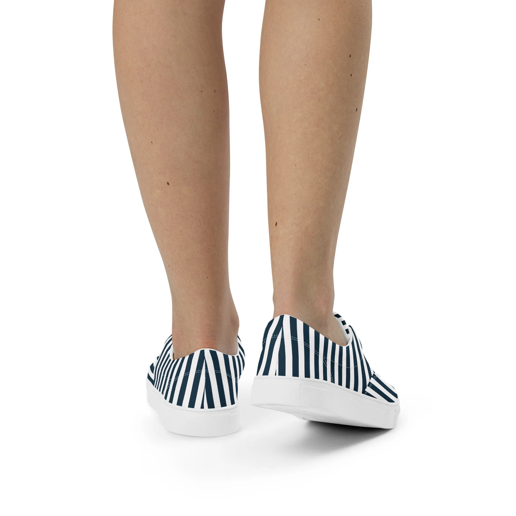 Blue and White Stripes Women’s lace-up canvas shoes