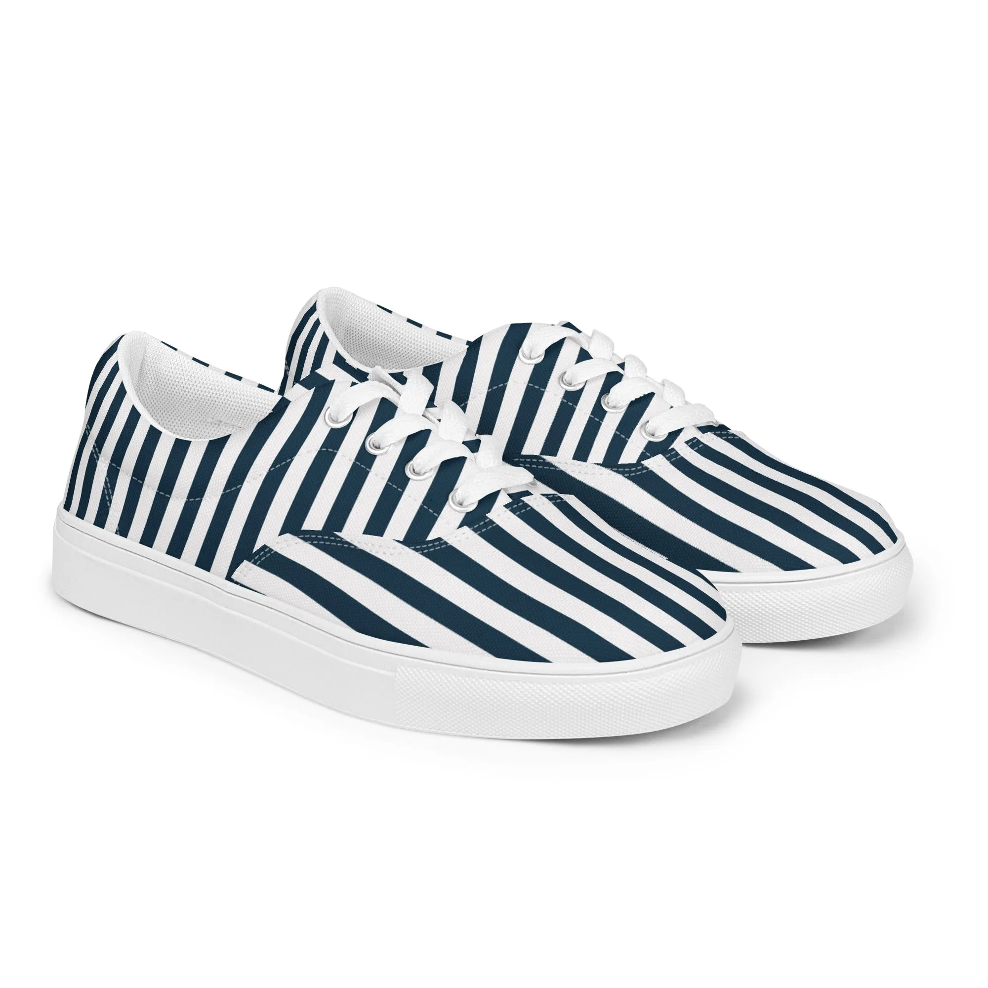 Blue and White Stripes Women’s lace-up canvas shoes
