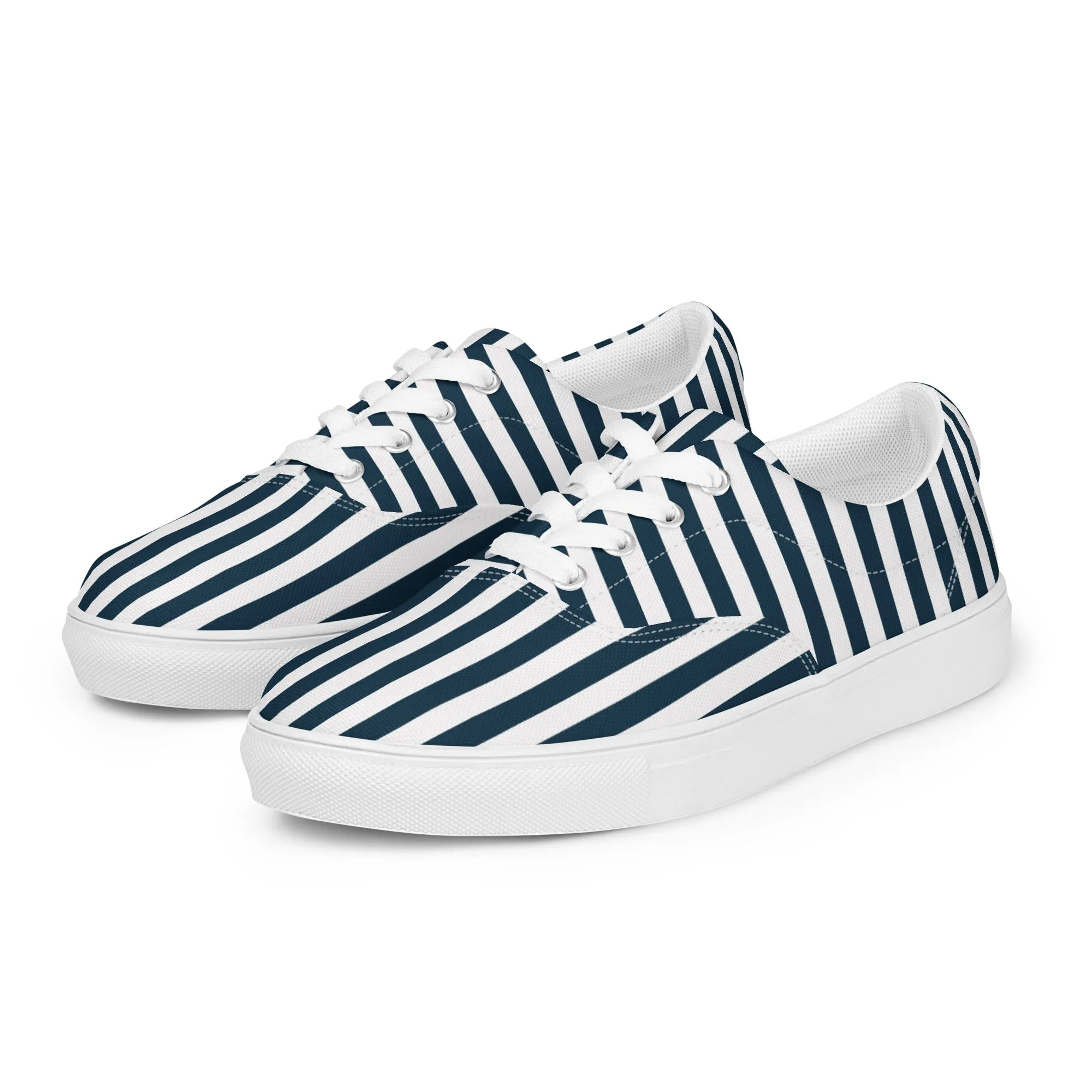 Blue and White Stripes Women’s lace-up canvas shoes