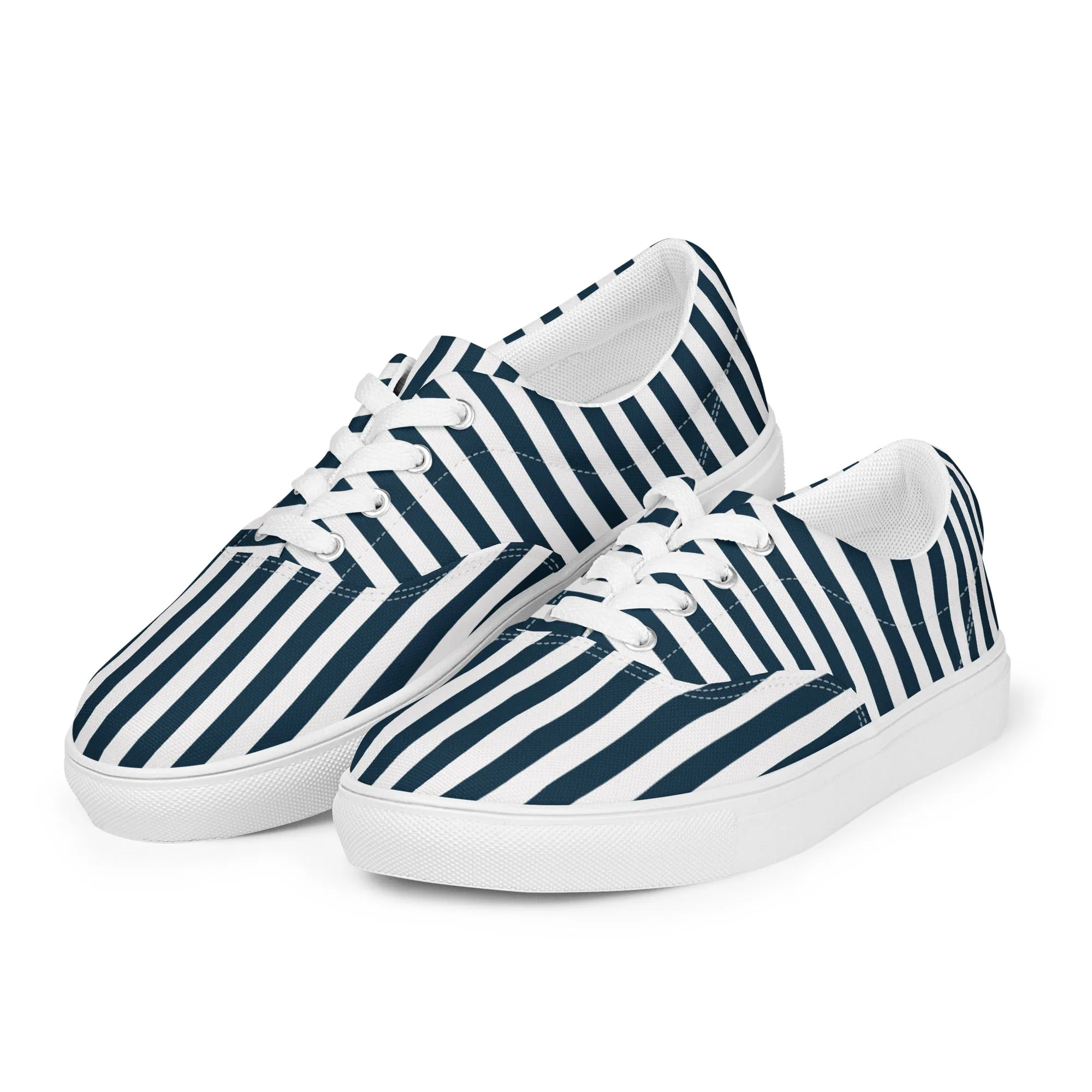 Blue and White Stripes Women’s lace-up canvas shoes
