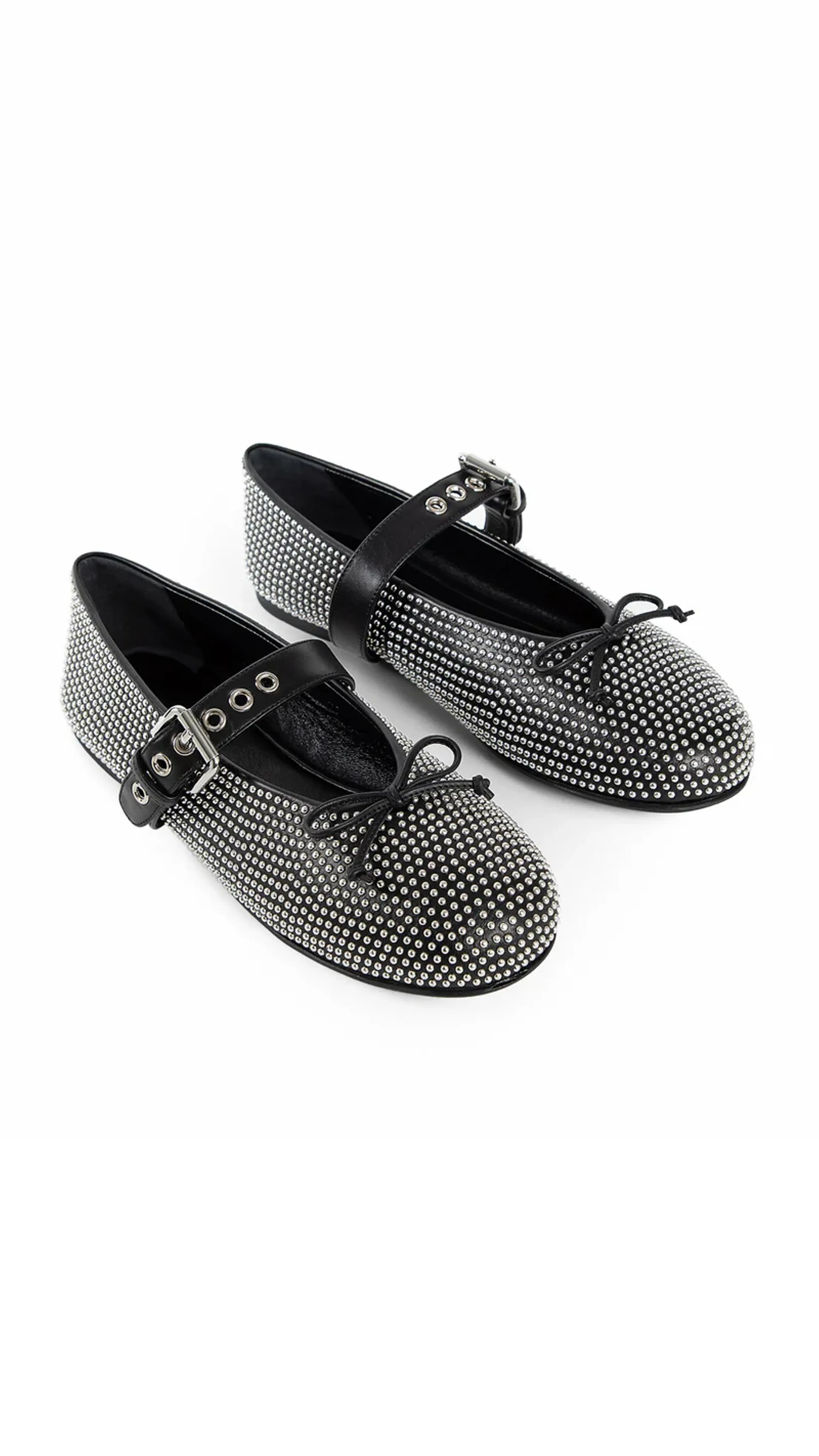 Calf Leather Studded Ballerina Flats - Black