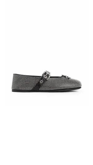 Calf Leather Studded Ballerina Flats - Black