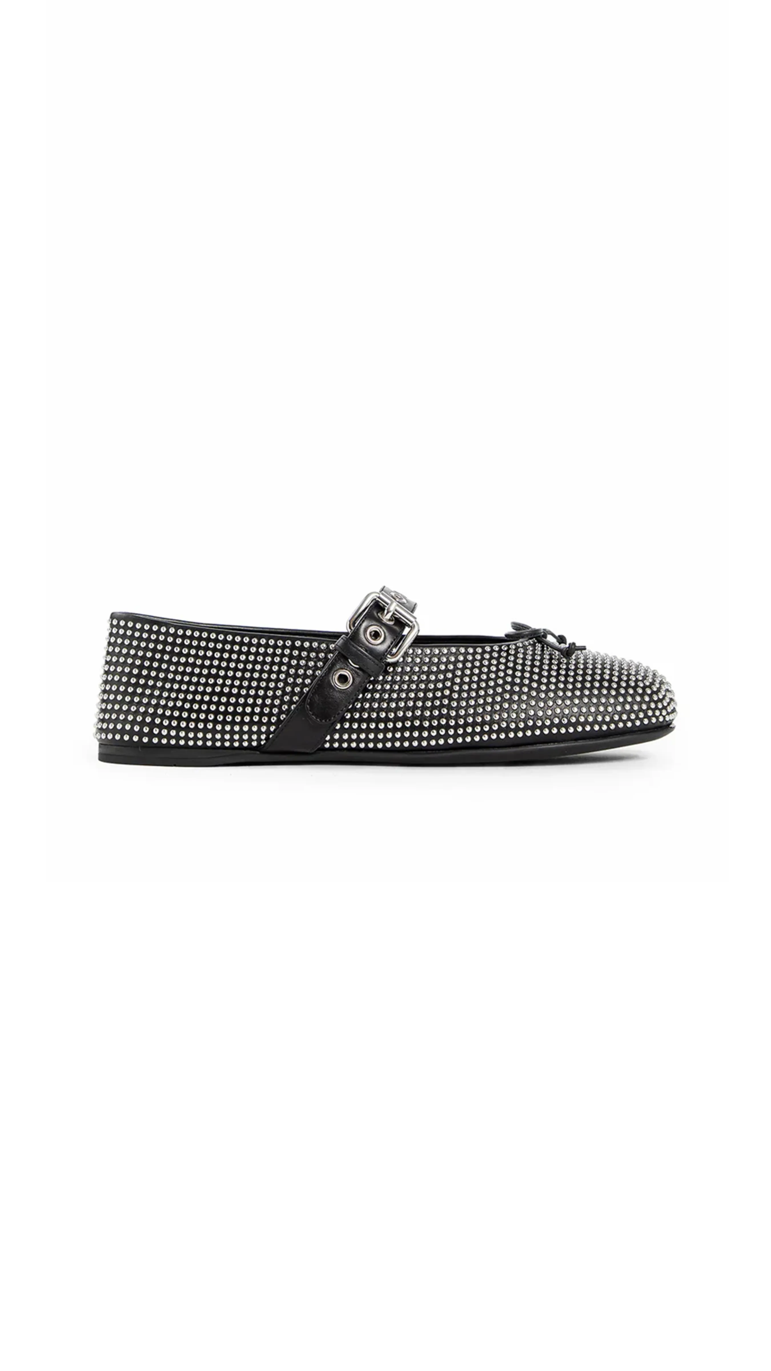 Calf Leather Studded Ballerina Flats - Black