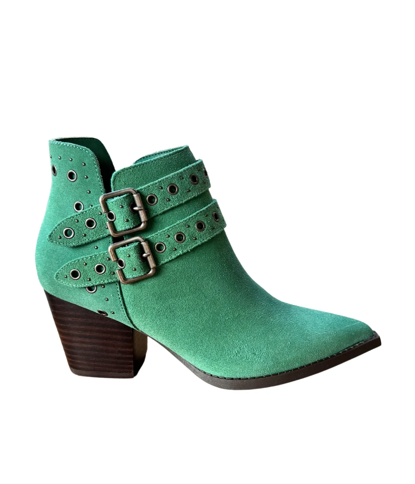 Elsa Leather Ankle Boots in Teal - Genuine Suede with Cushioned Footbed, Adjustable Buckles, Stylish Brass Grommets