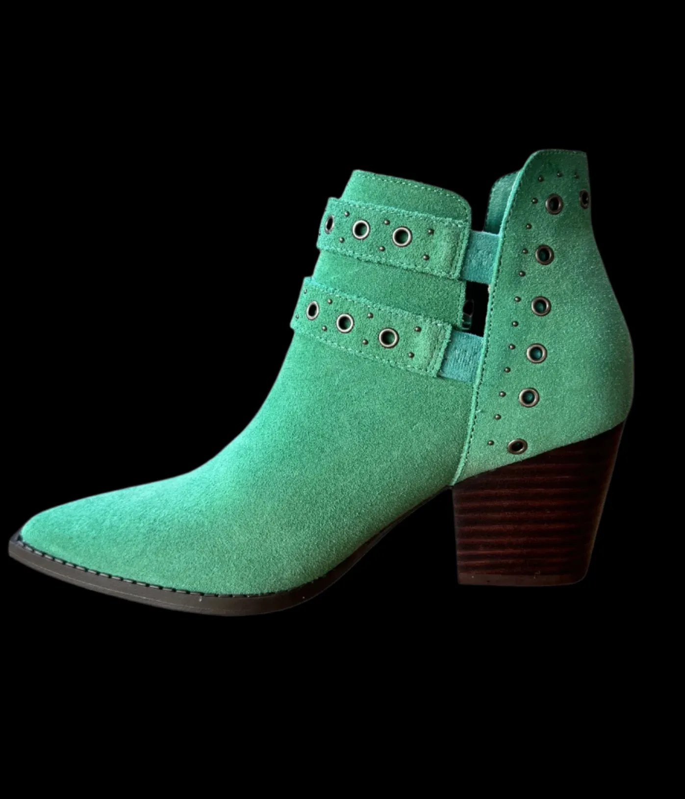 Elsa Leather Ankle Boots in Teal - Genuine Suede with Cushioned Footbed, Adjustable Buckles, Stylish Brass Grommets
