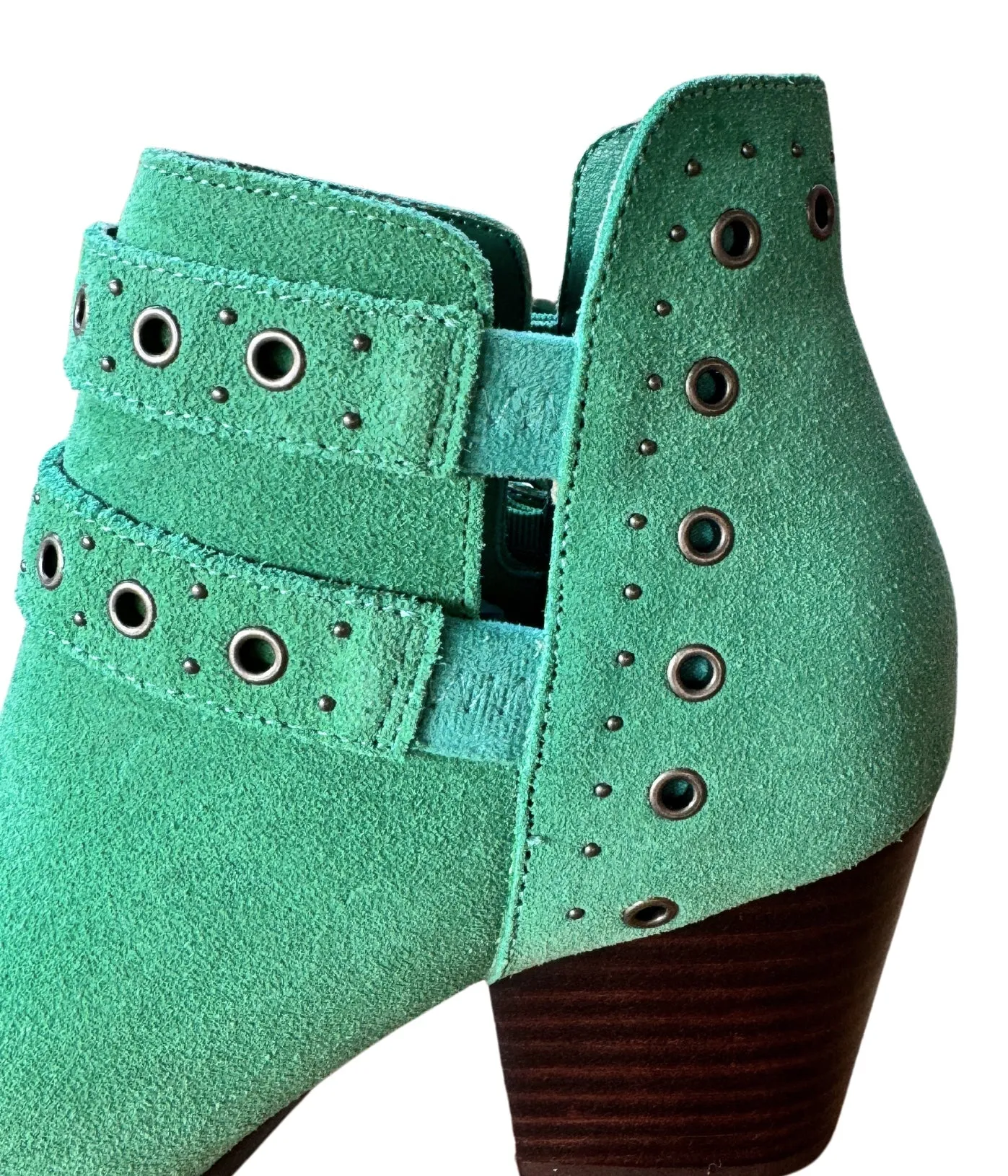 Elsa Leather Ankle Boots in Teal - Genuine Suede with Cushioned Footbed, Adjustable Buckles, Stylish Brass Grommets