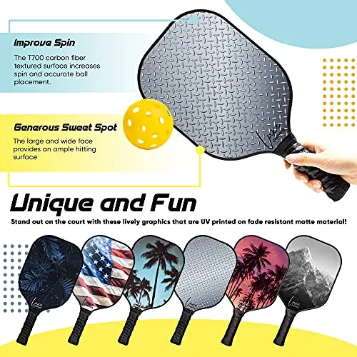 Graphite Pickleball Paddle with Cover - Lightweight Pickleball Racket for Beginners to Professionals - Optimized Grip Pickle Ball Racket for Indoor or Outdoor Sports - Meets USAPA Specs - Single