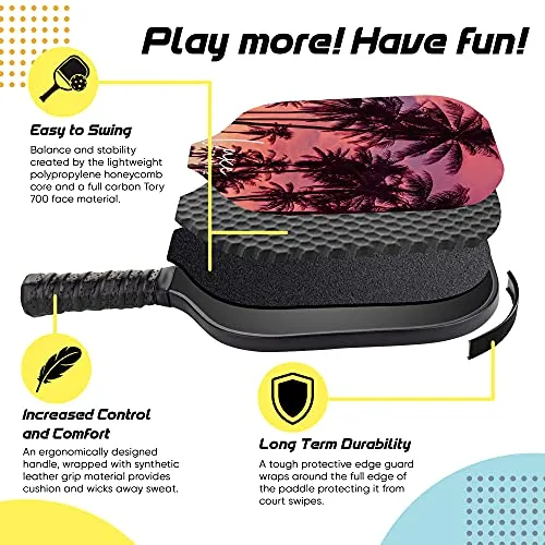 Graphite Pickleball Paddle with Cover - Lightweight Pickleball Racket for Beginners to Professionals - Optimized Grip Pickle Ball Racket for Indoor or Outdoor Sports - Meets USAPA Specs - Single