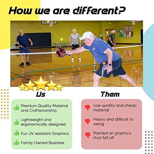 Graphite Pickleball Paddle with Cover - Lightweight Pickleball Racket for Beginners to Professionals - Optimized Grip Pickle Ball Racket for Indoor or Outdoor Sports - Meets USAPA Specs - Single
