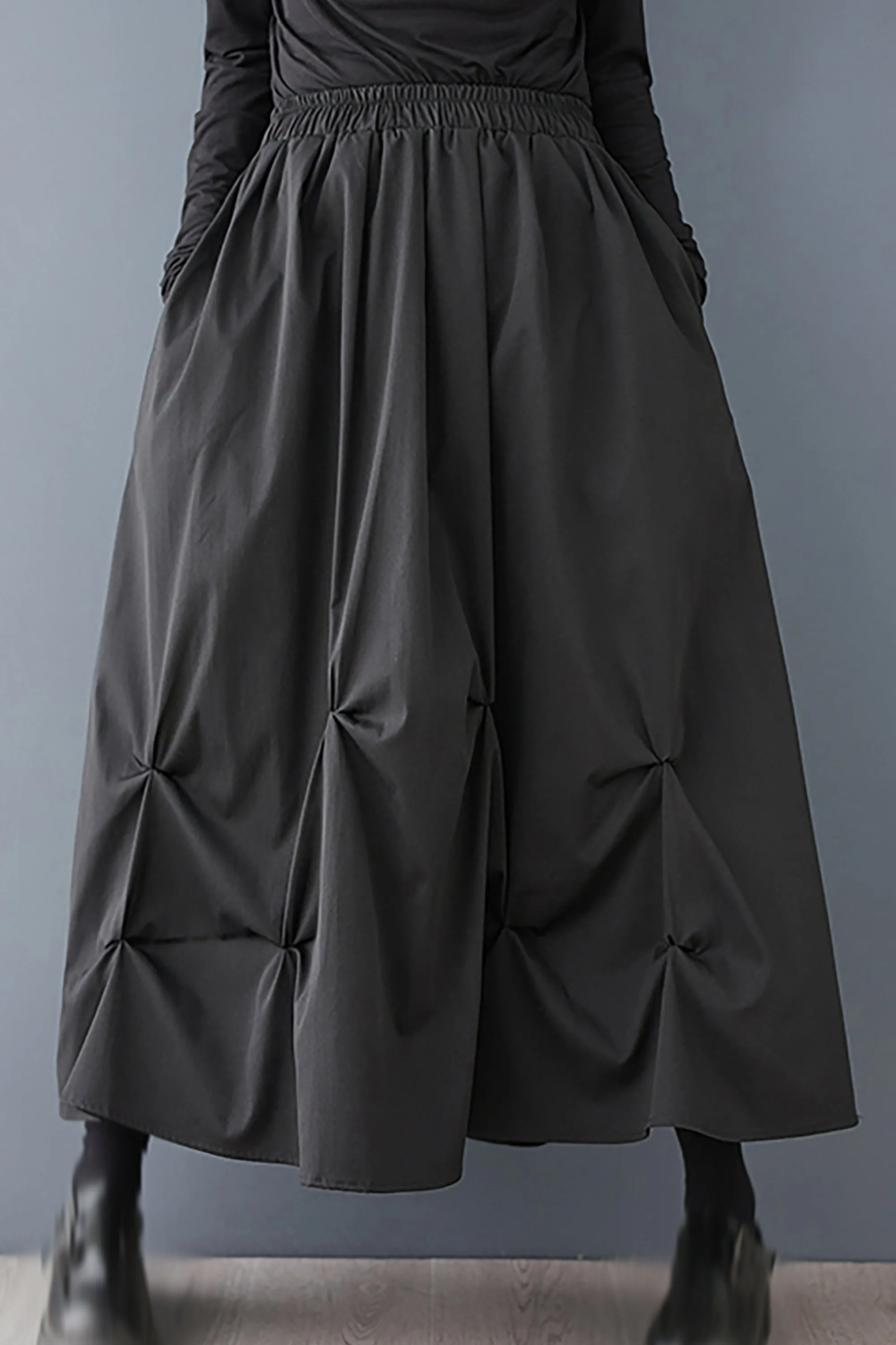 High Elastic Waist Pleated Irregular Skirt