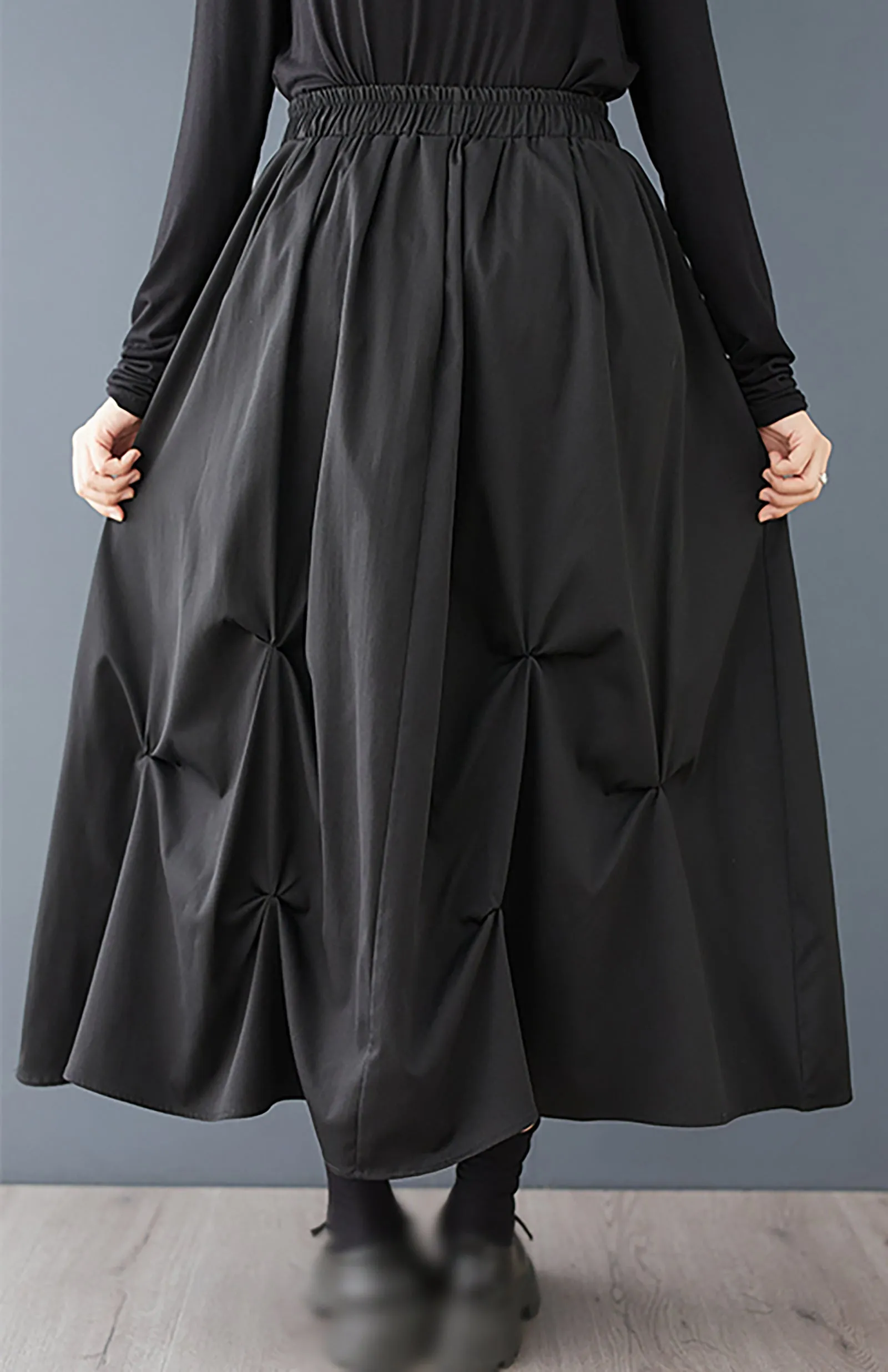 High Elastic Waist Pleated Irregular Skirt