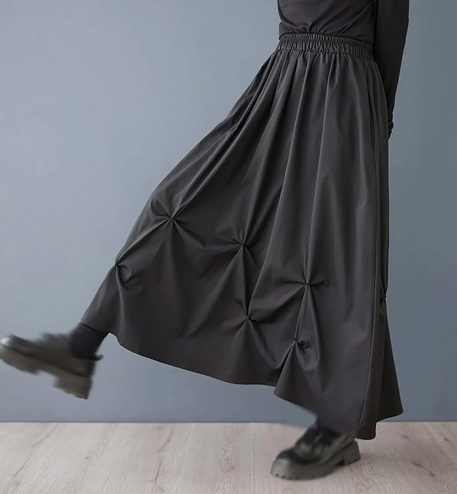 High Elastic Waist Pleated Irregular Skirt