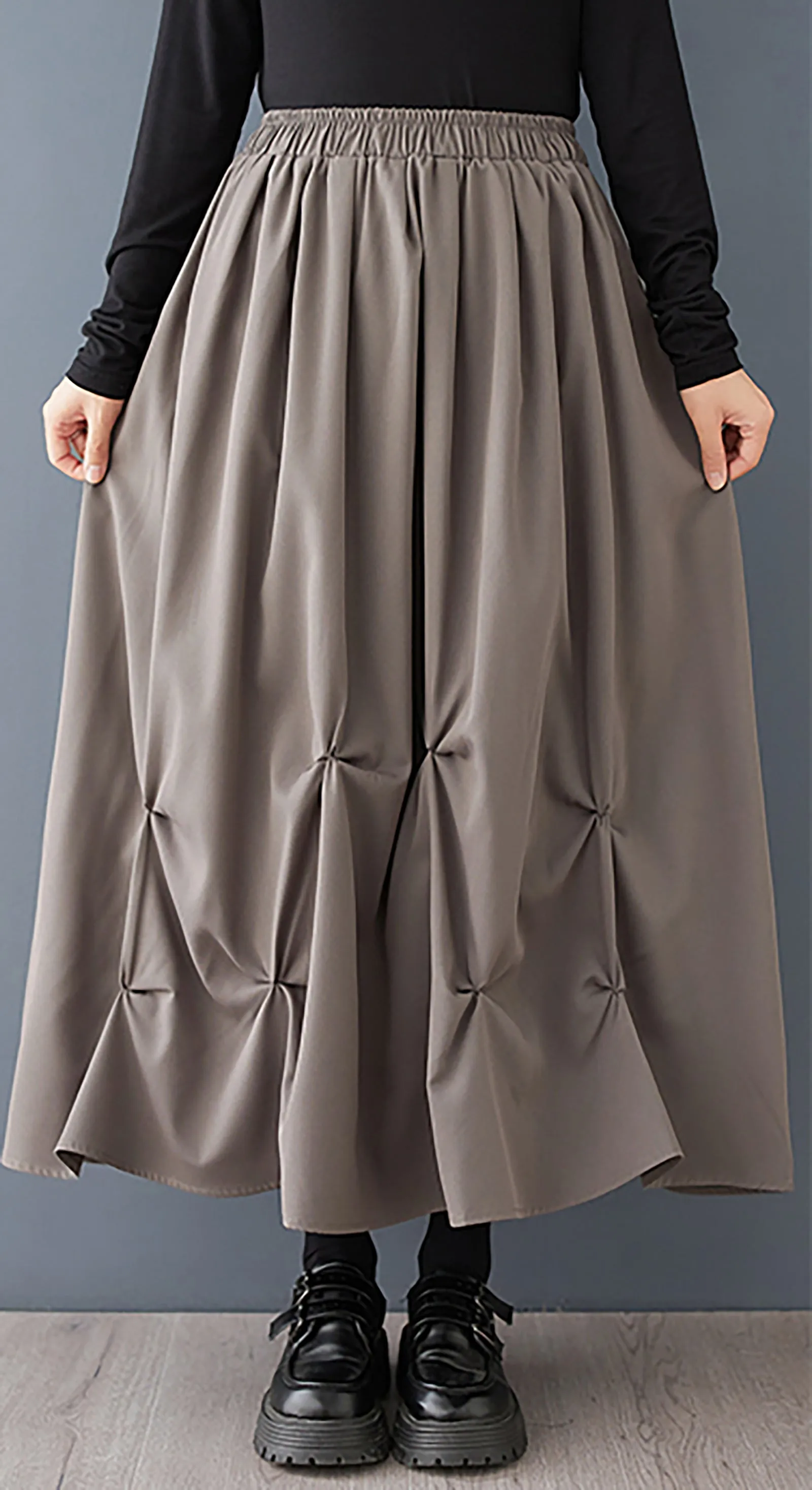 High Elastic Waist Pleated Irregular Skirt