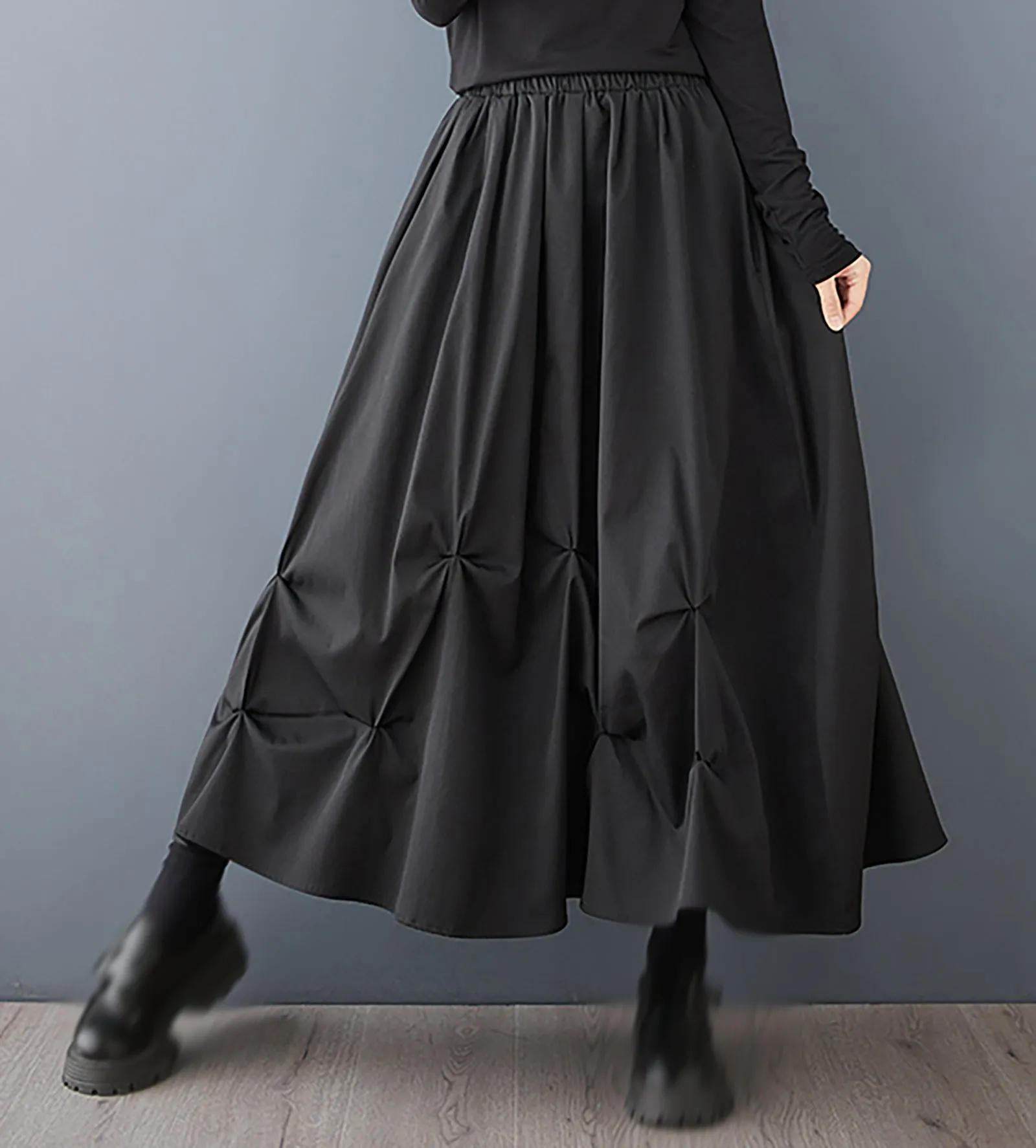 High Elastic Waist Pleated Irregular Skirt