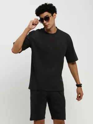 Men Dark Grey Solid Round Neck Co ords Set