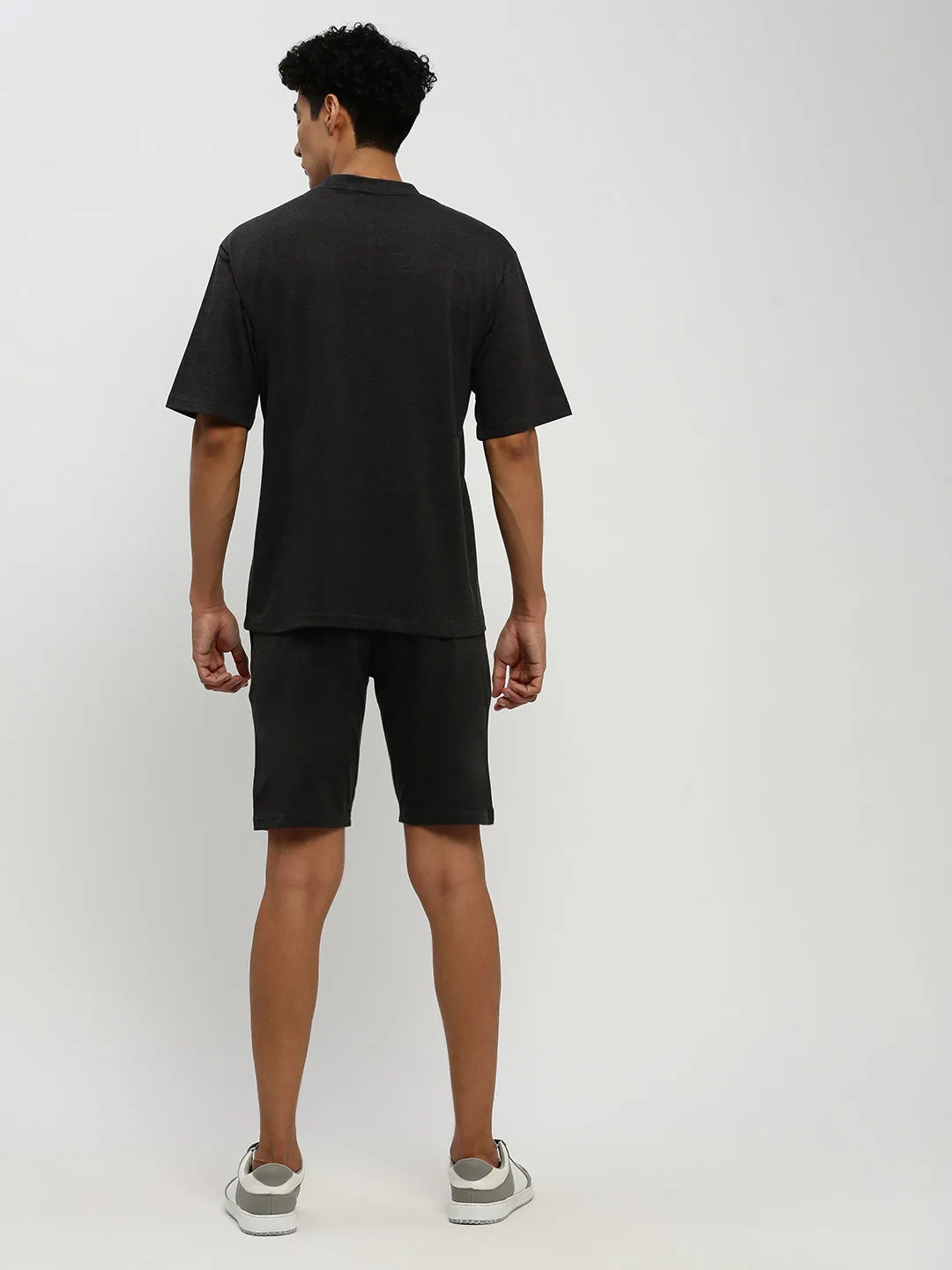 Men Dark Grey Solid Round Neck Co ords Set