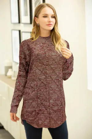 Mock Neck Long Sleeve Mélange Cable Knit Sweater