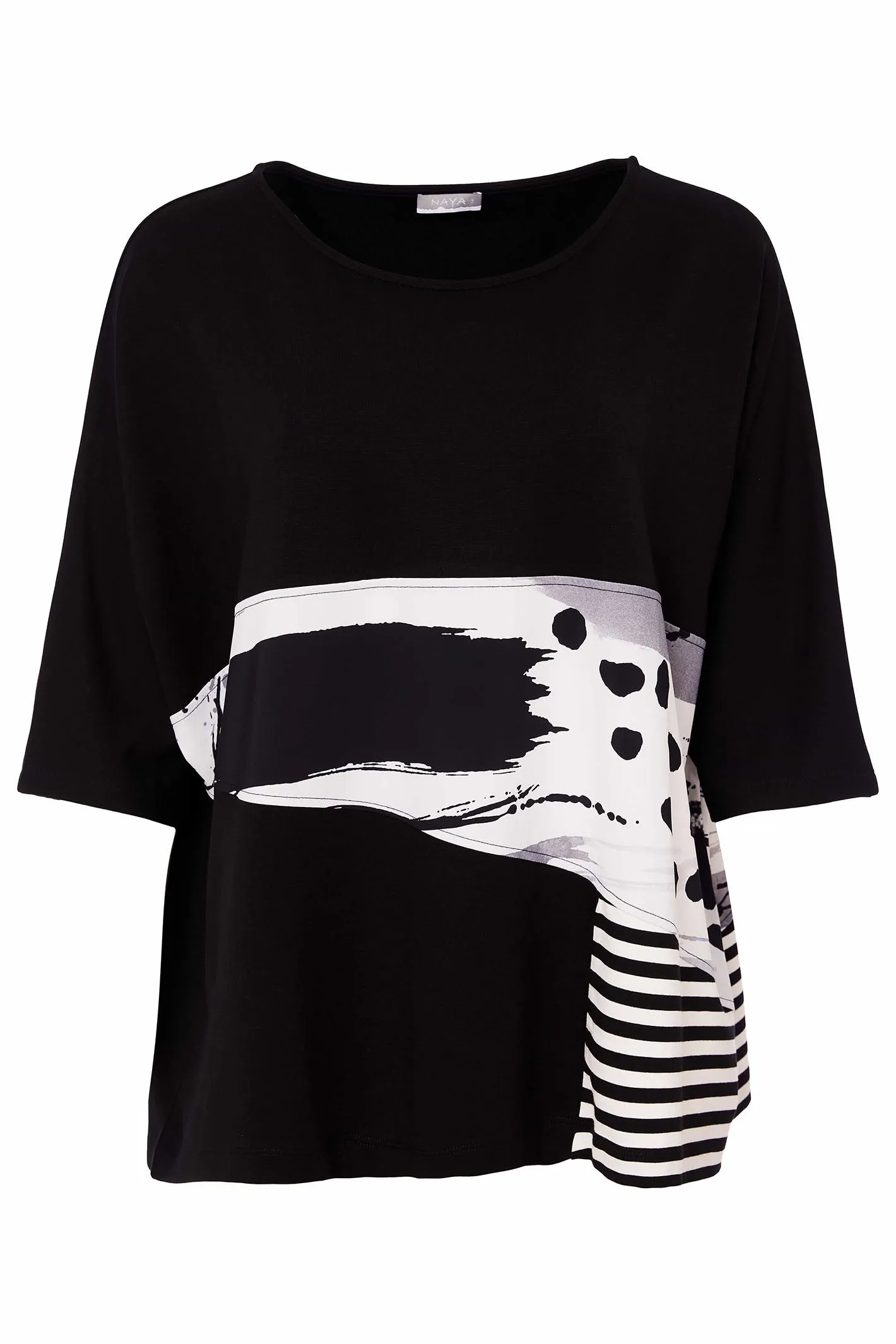 Naya NAS25128 Black Stripe Print Top