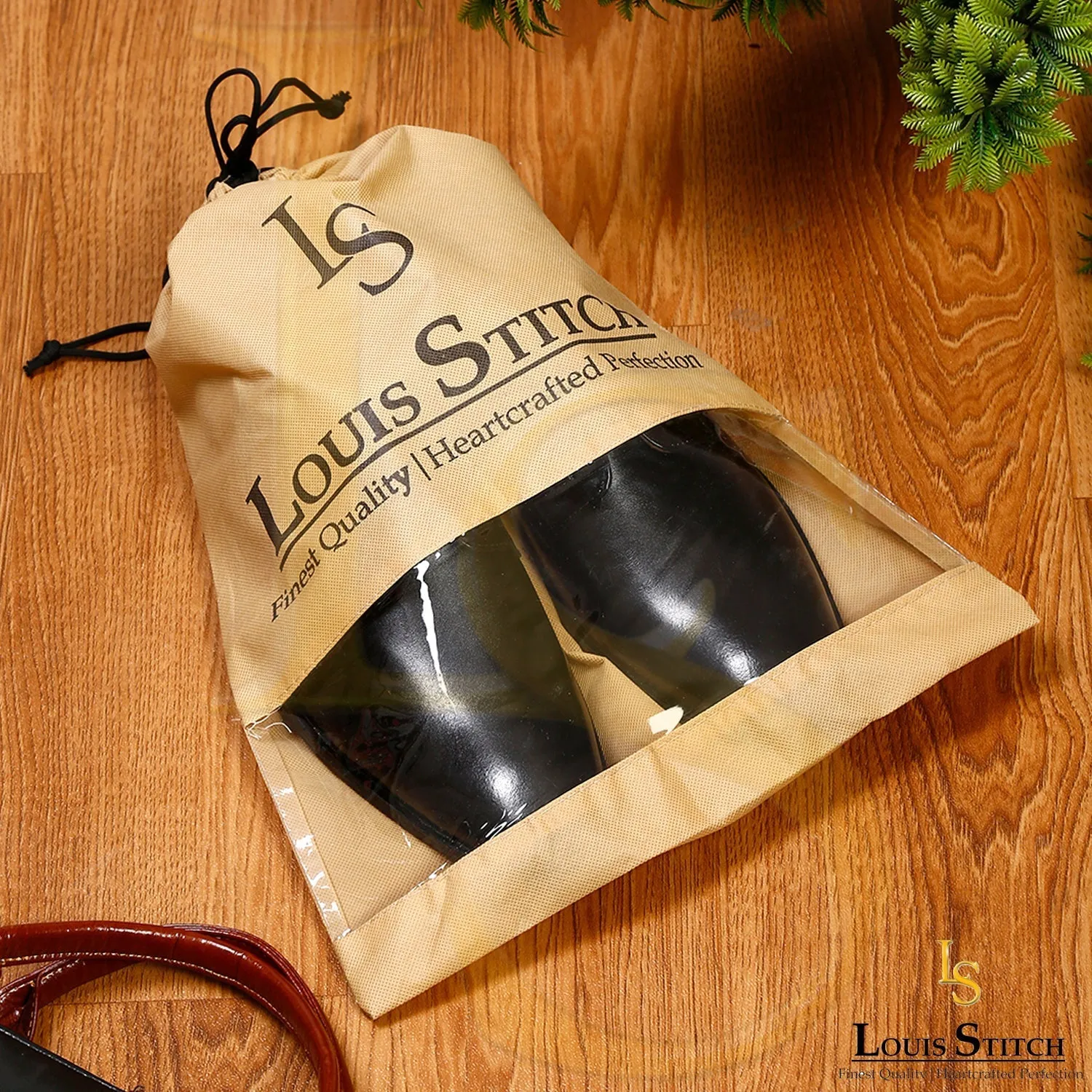 Non Woven Shoe Bag Pack Of  16 Black Plain & Beige See-Thru