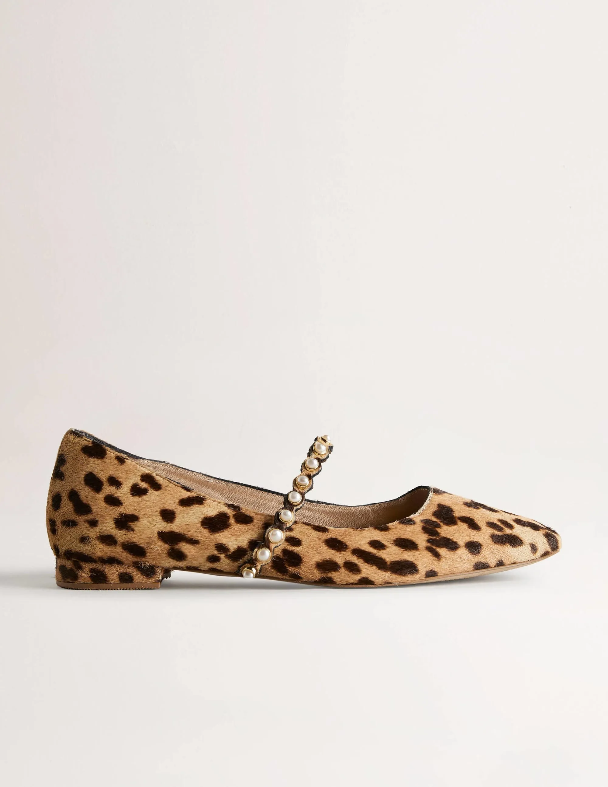 Pearl Strap Ballerina Flats-Cheetah