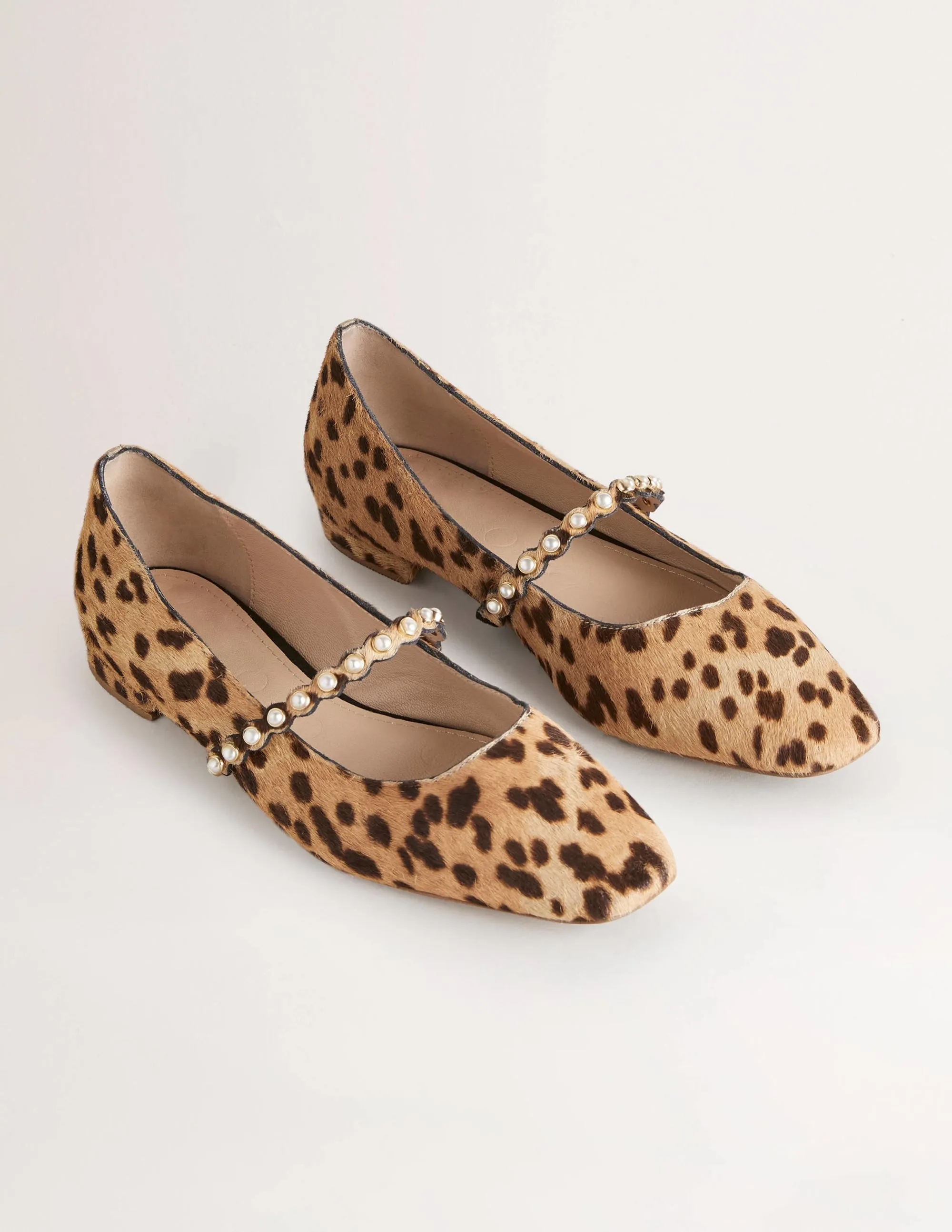 Pearl Strap Ballerina Flats-Cheetah