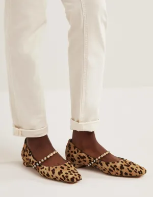 Pearl Strap Ballerina Flats-Cheetah