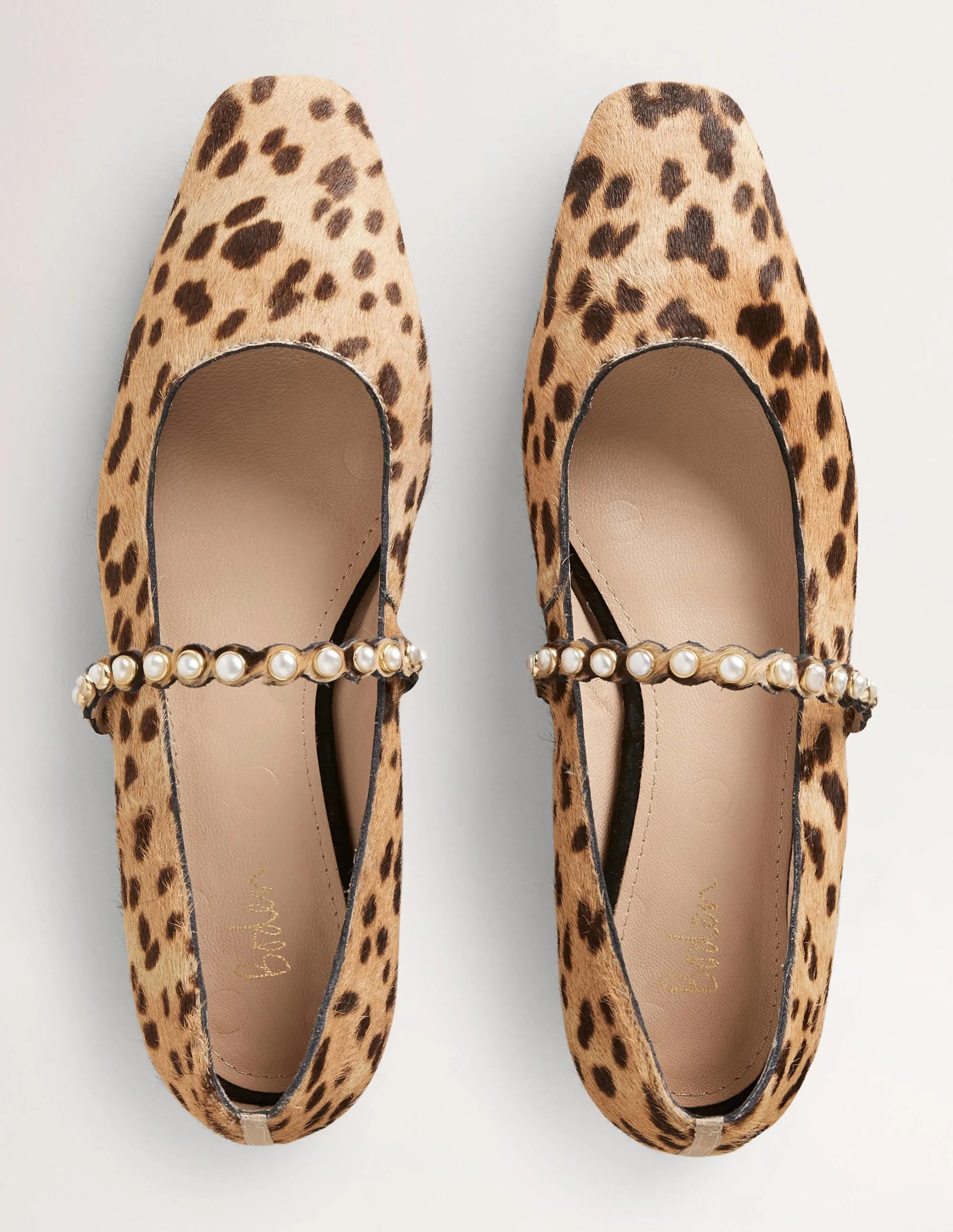 Pearl Strap Ballerina Flats-Cheetah