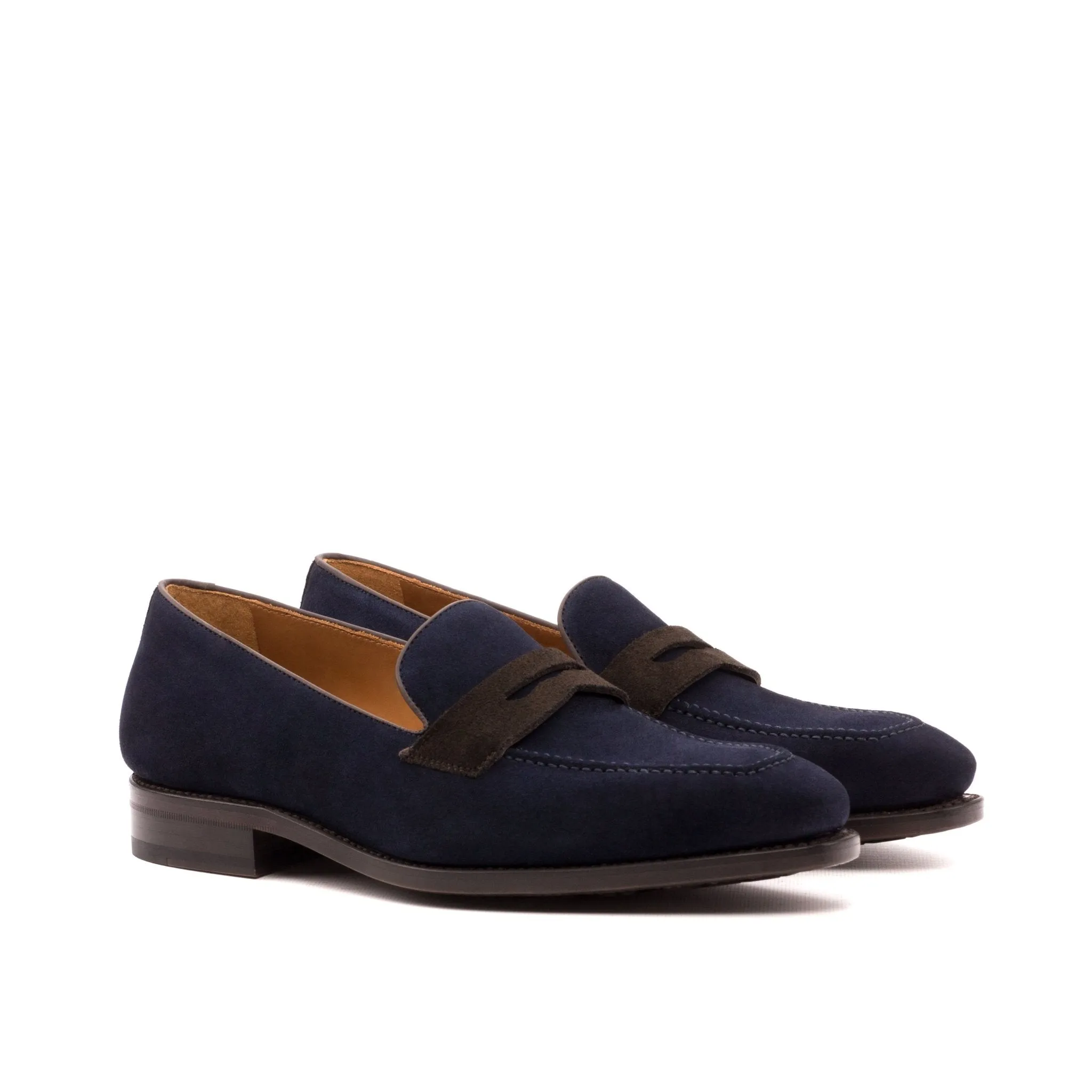 Penny Loafer in Navy and Brown Suede
