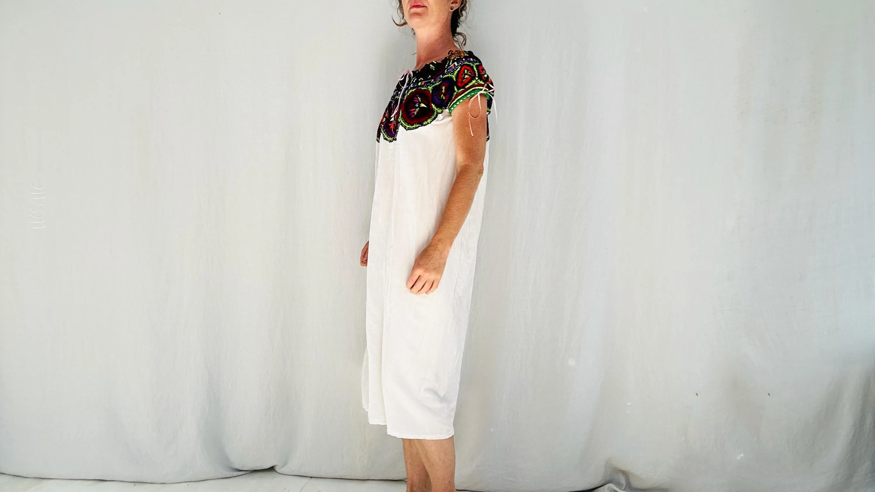 Silk Velvet Embroidered Dress. Repurposed Ocosingo Embroidery. Mayan Made Mexican Dress.