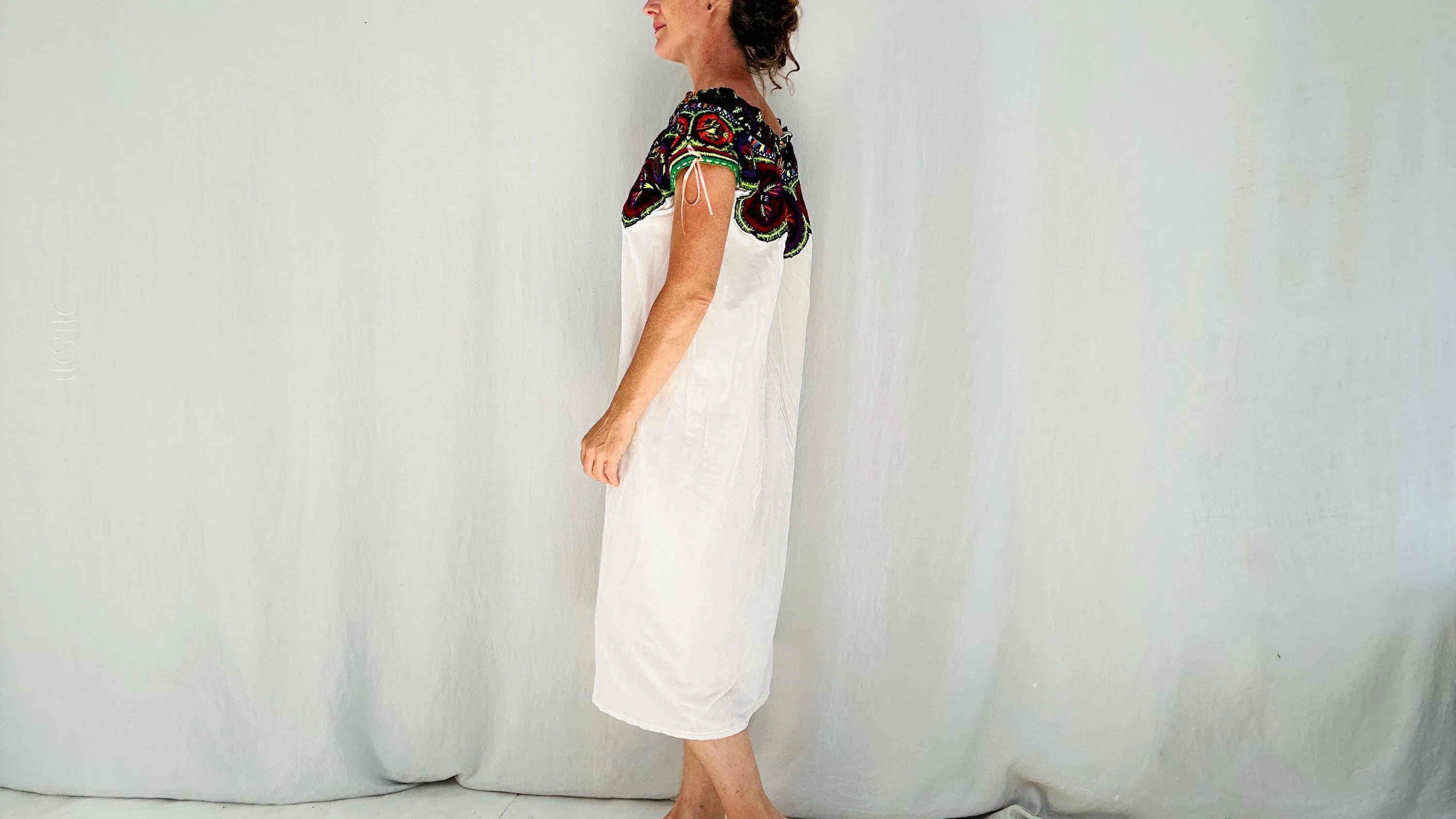 Silk Velvet Embroidered Dress. Repurposed Ocosingo Embroidery. Mayan Made Mexican Dress.
