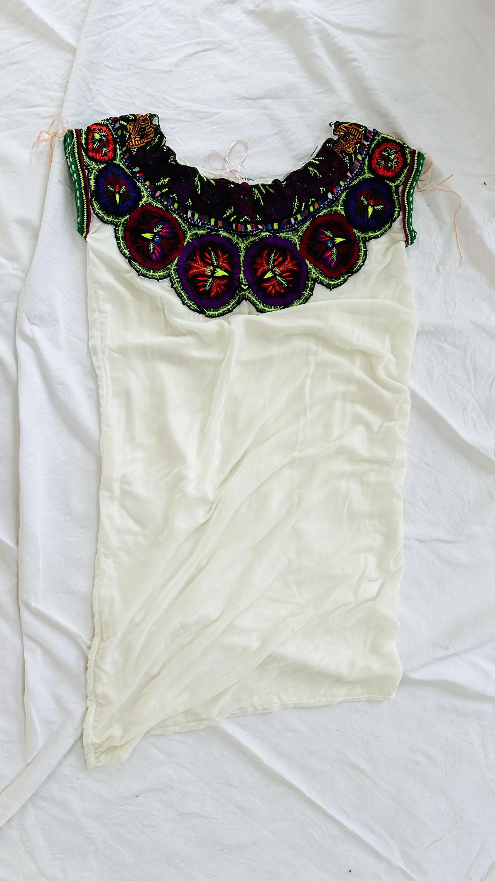 Silk Velvet Embroidered Dress. Repurposed Ocosingo Embroidery. Mayan Made Mexican Dress.