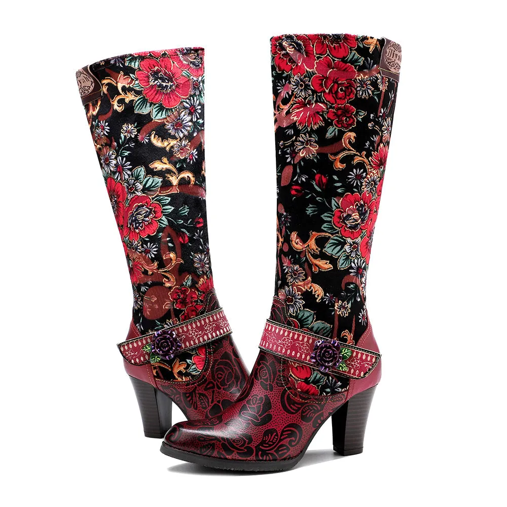 Zalor Red Patterned Boho Vibrant High Boots